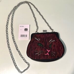 Brighton Cat Patent Kiss-lock Coin Crossbody with Silver Chain